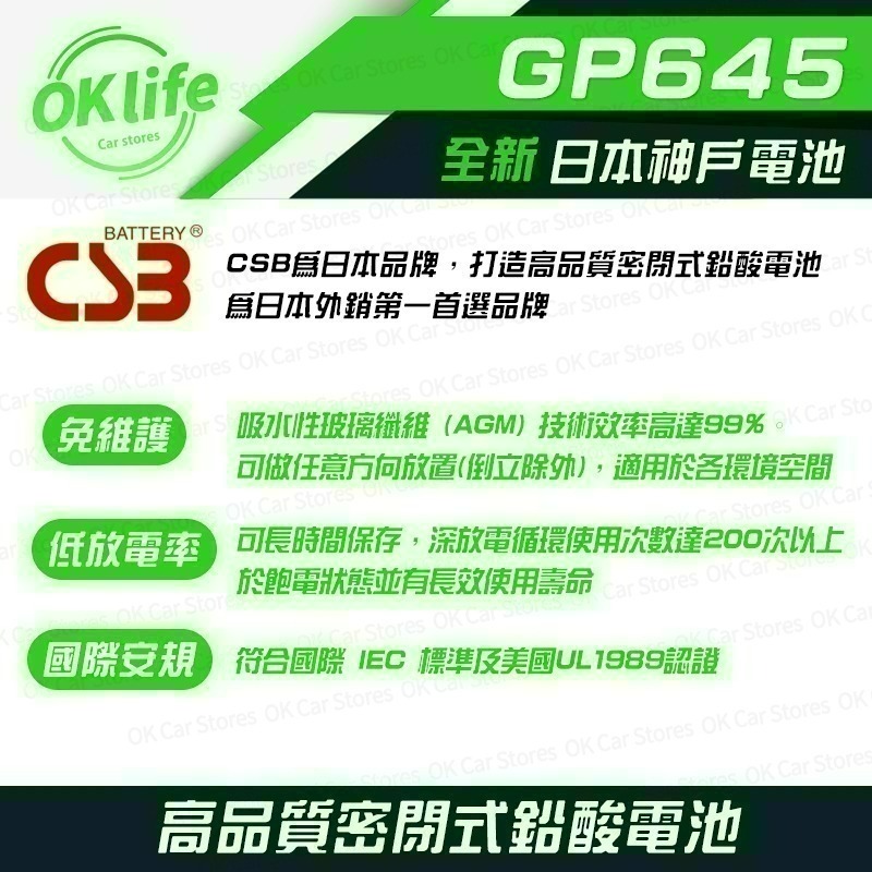 【CSB】全新神戶CSB電池 GP645 6V 4.5Ah NP4-6(贈專用收納包)-細節圖2