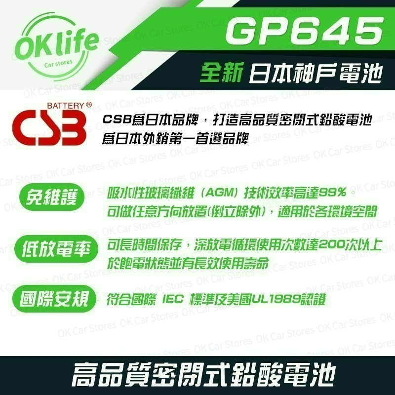 【CSB】全新神戶CSB電池 GP645 6V 4.5Ah NP4-6-細節圖2