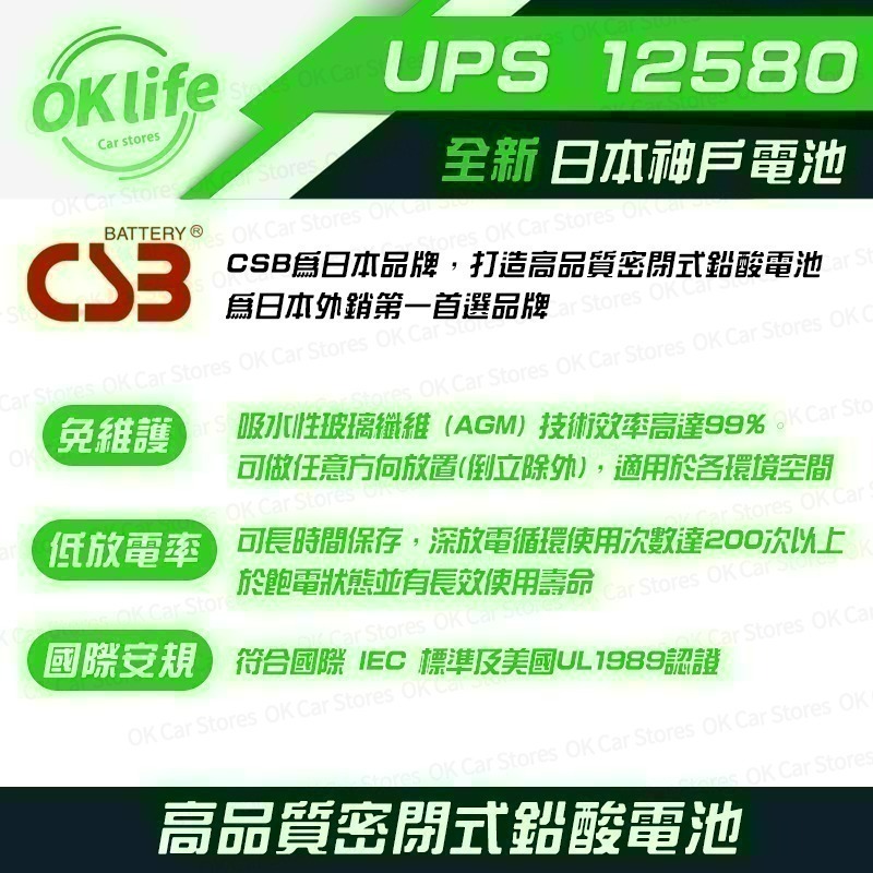 【CSB】全新神戶CSB電池 UPS12580W 12V 580W 高效率不斷電蓄電池-細節圖2