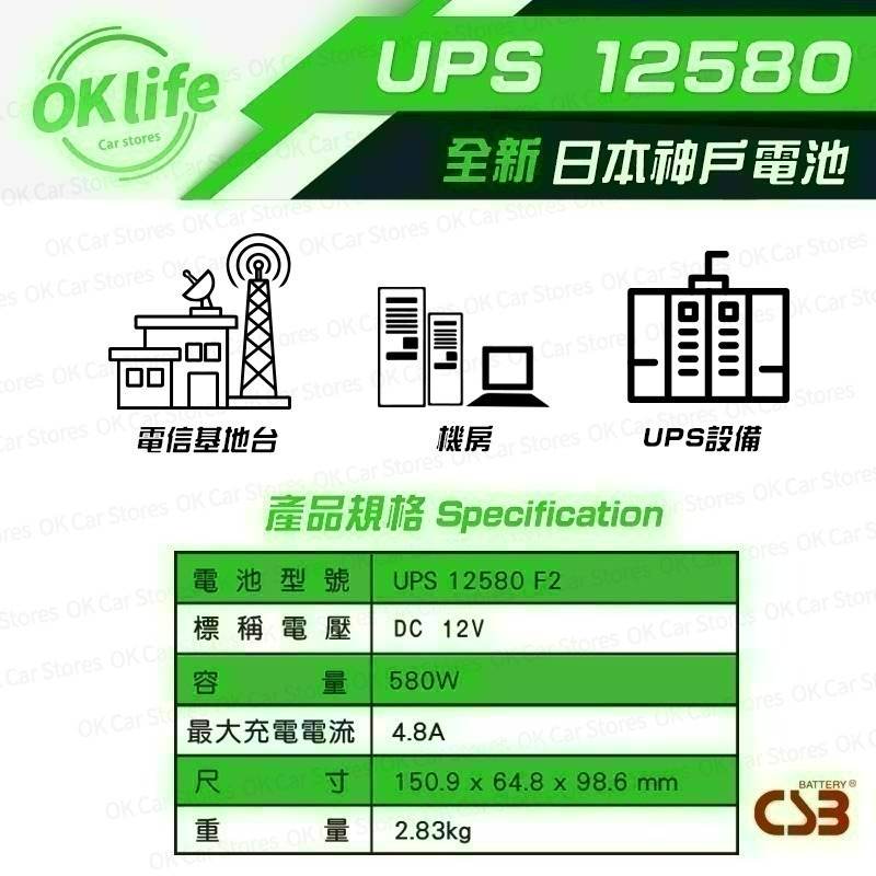 【CSB】全新神戶CSB電池 UPS12580W 12V 580W 高效率不斷電蓄電池-細節圖3