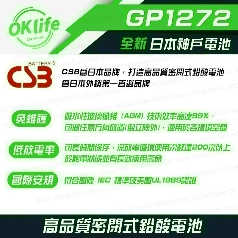 【CSB】全新神戶CSB電池 GP1272 12V 7.2Ah 不斷電蓄電池-細節圖2