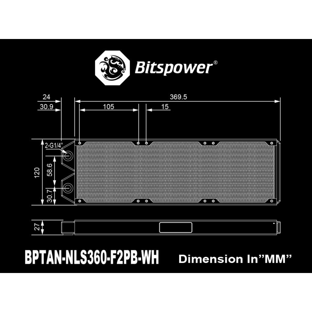 Bitspower Tarasque II 360S Radiator White 白色水冷排-細節圖3