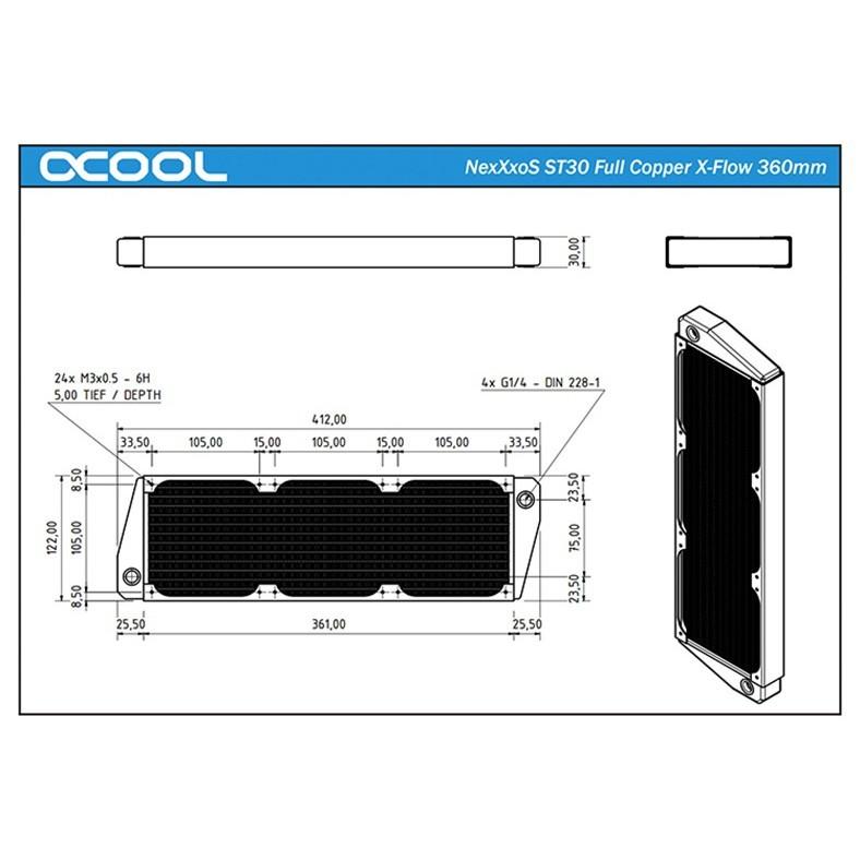 Alphacool NexXxoS ST30 XFLOW 360mm 對角出水 水冷排 全銅-細節圖6