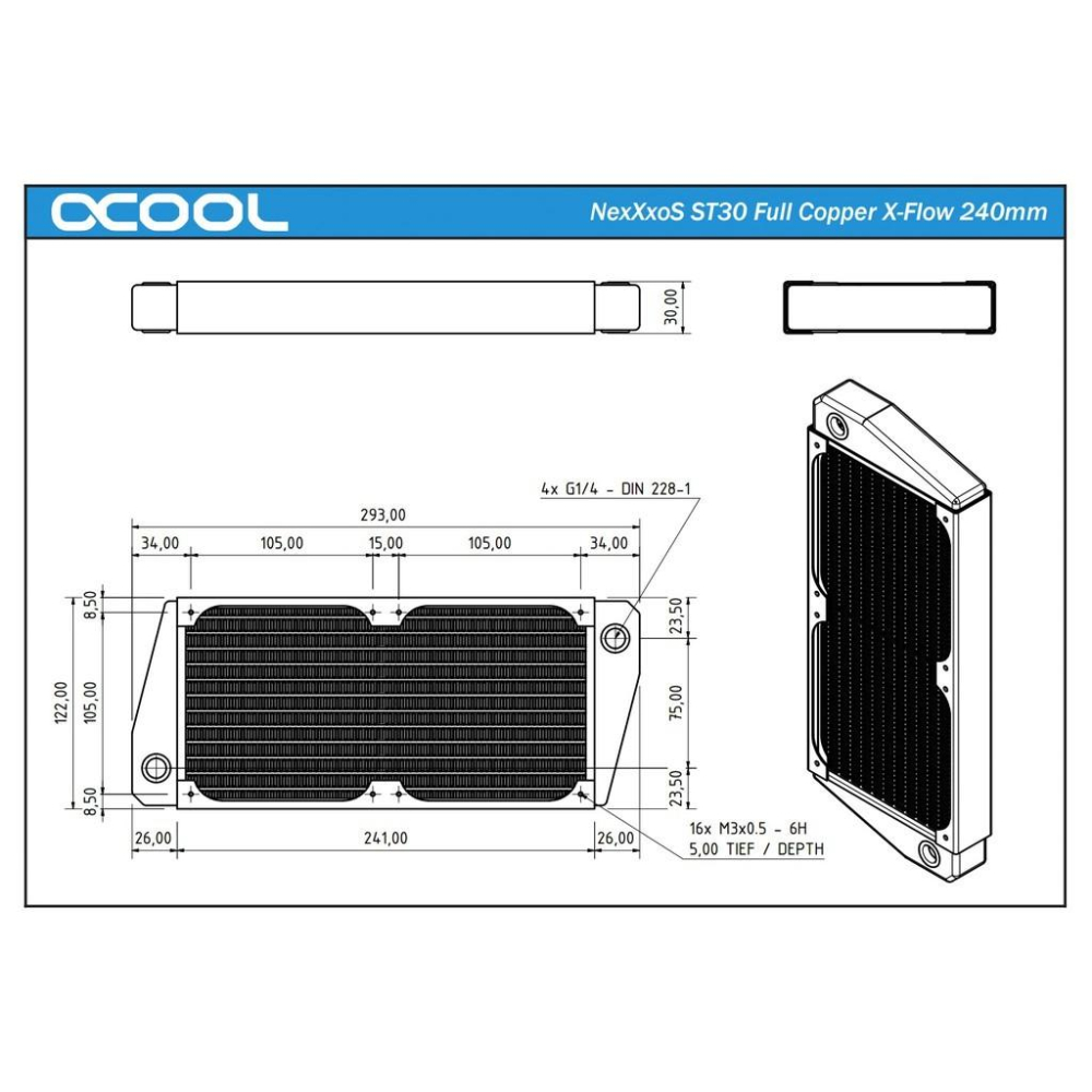 Alphacool NexXxoS ST30 XFLOW 240 280 mm 對角出水 水冷排 全銅-細節圖7