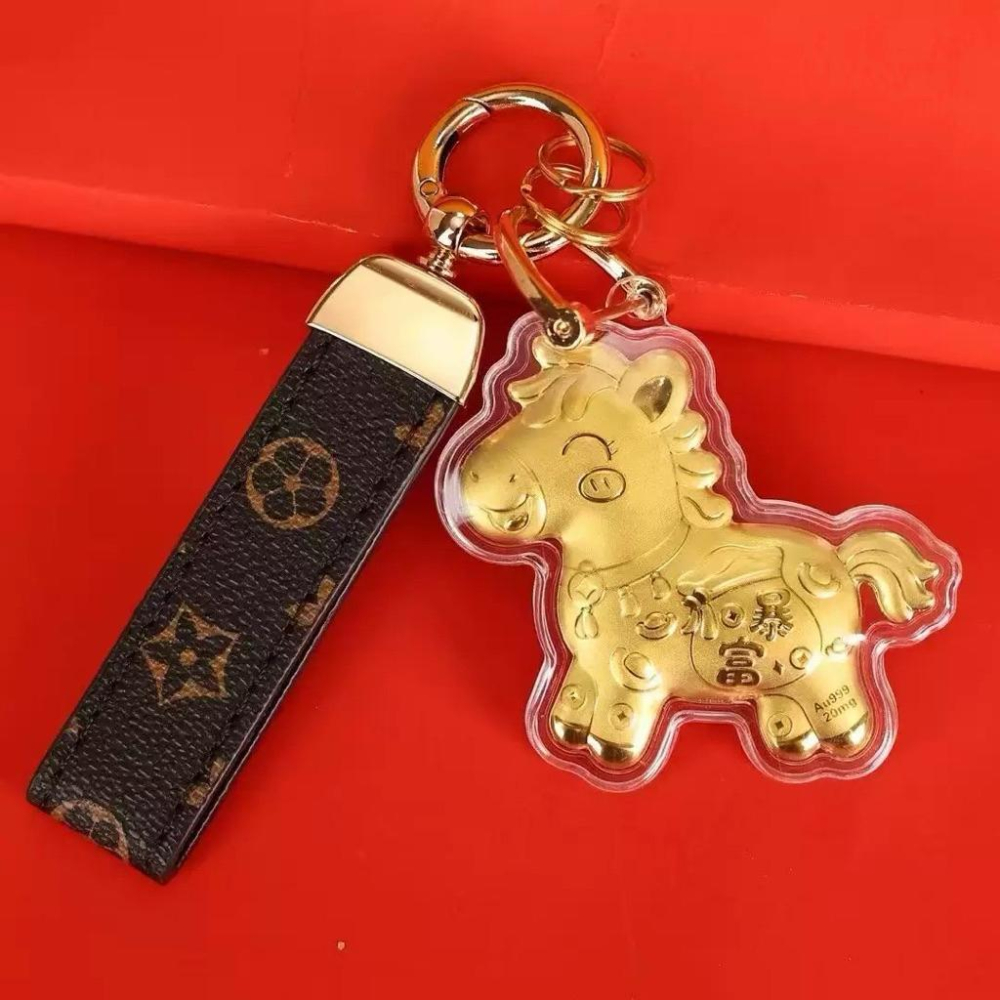 本命年馬年含金鑰匙扣馬上有錢足金999手機掛件*3入-細節圖6