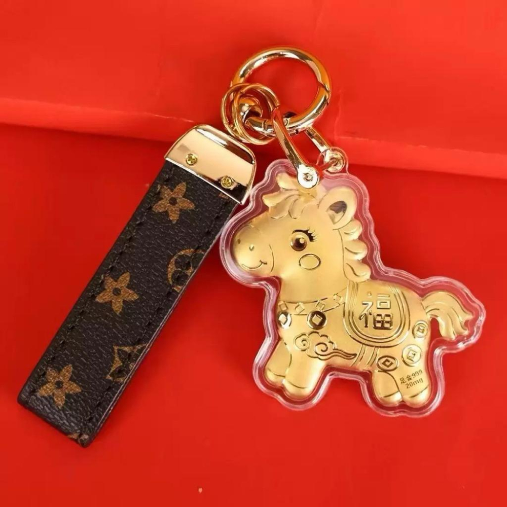 本命年馬年含金鑰匙扣馬上有錢足金999手機掛件*3入-細節圖9