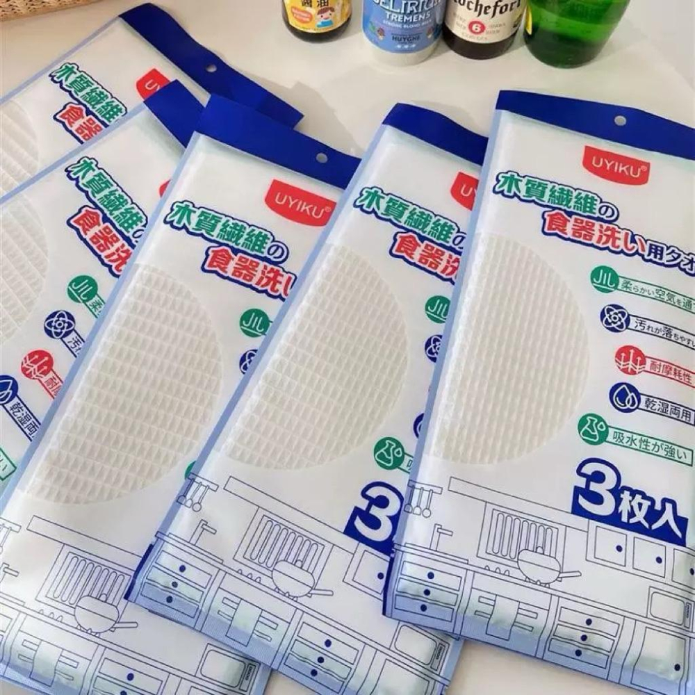 UYIKU華夫格木纖維清潔不沾油抹布（3條/包）*3包-細節圖2