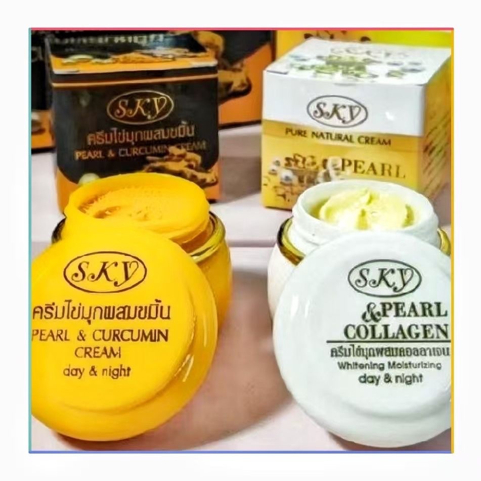 泰國SKY珍珠膏姜黃珍珠膏亮白祛斑遮瑕面霜老姜珍珠配方膏20g（日霜+晚霜）-細節圖6