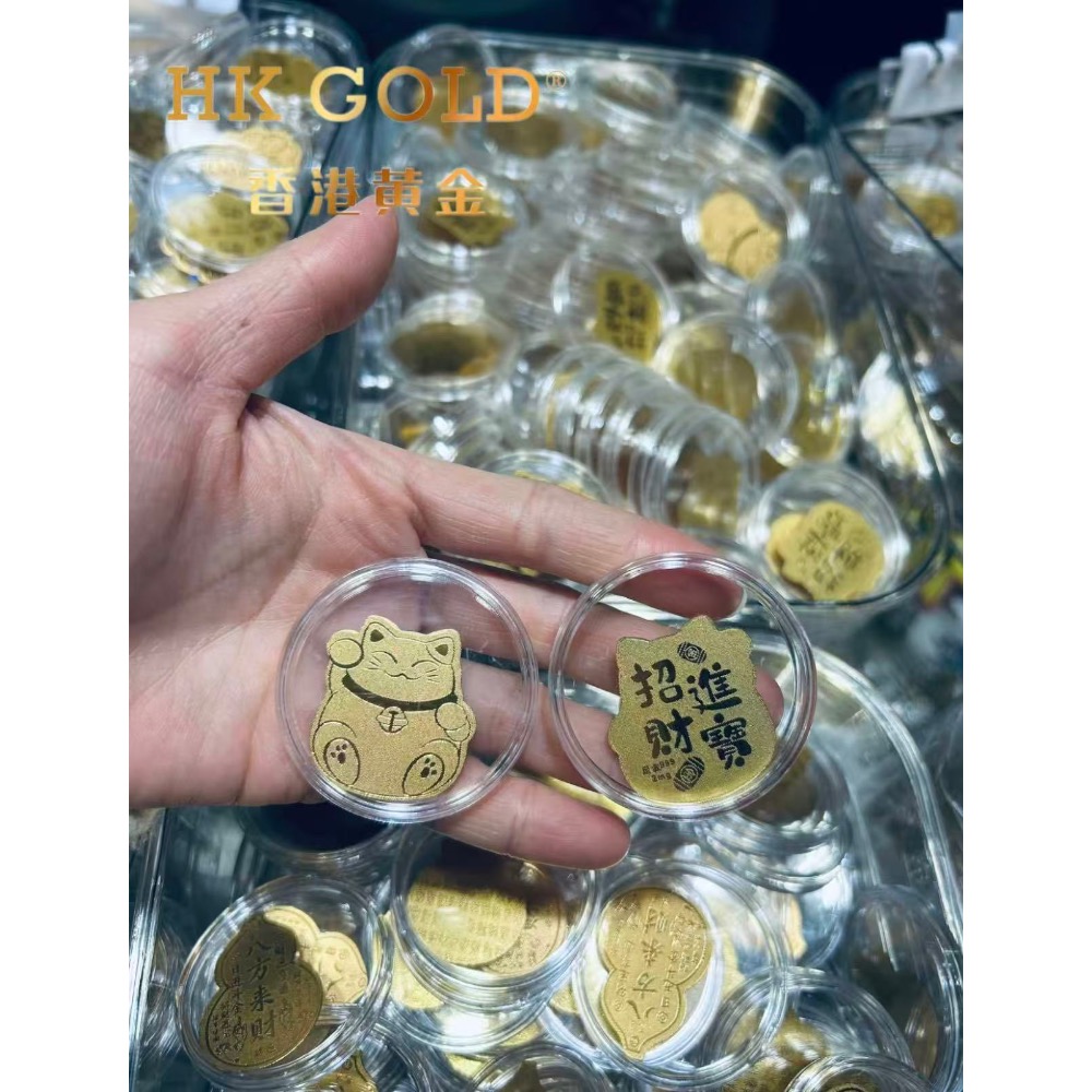 HKGOLD香港黃金【招財貓足金手機貼】3款各一-細節圖4