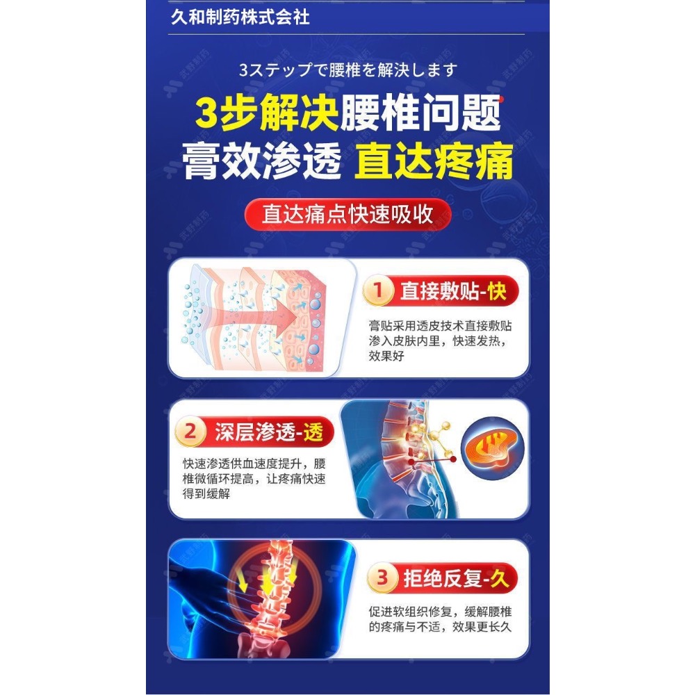 日本久和製藥原裝緩解腰椎壓迫神經腰間盤突出疼痛貼布3盒-細節圖4