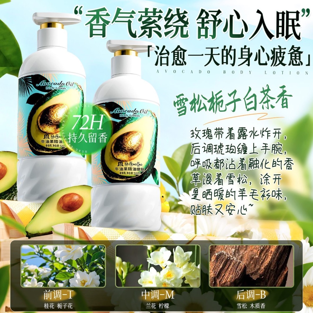 牛油果精油嫩膚持久留香高保濕清爽不粘膩煥白嫩滑520ml護手霜+身體乳套組-細節圖6