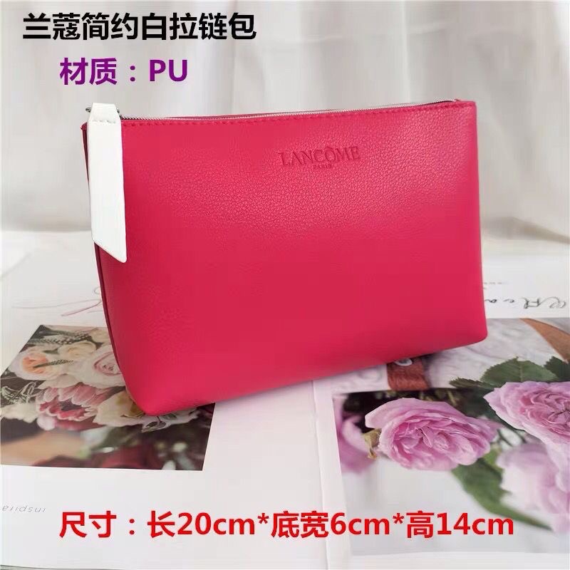 蘭蔻專櫃贈品玫紅色軟皮化妝包零錢包收納包-細節圖2