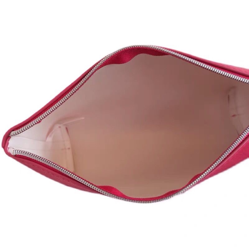 蘭蔻專櫃贈品玫紅色軟皮化妝包零錢包收納包-細節圖3