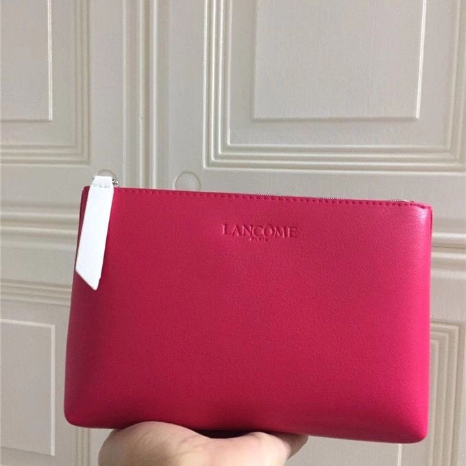 蘭蔻專櫃贈品玫紅色軟皮化妝包零錢包收納包-細節圖5