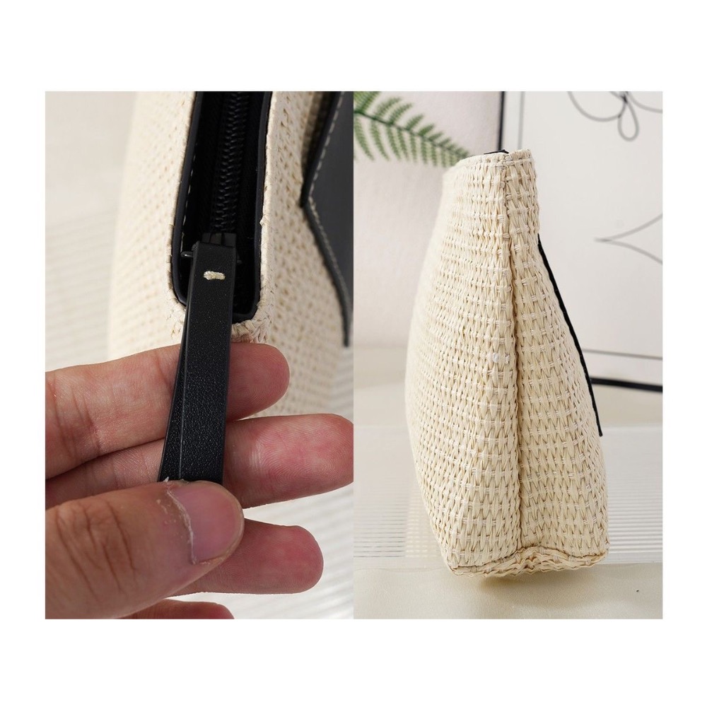 植村秀櫃台贈品PU拼接草編包-細節圖2