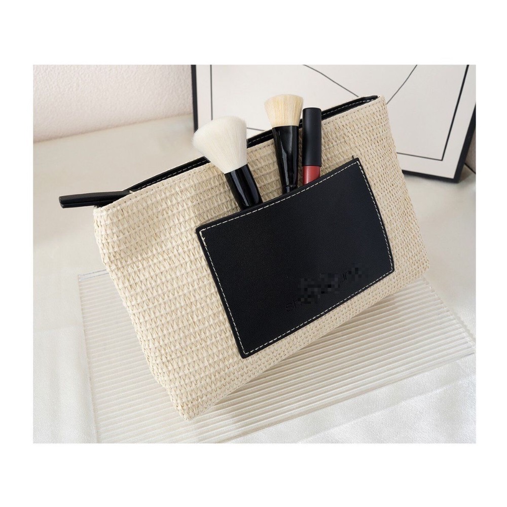 植村秀櫃台贈品PU拼接草編包-細節圖3