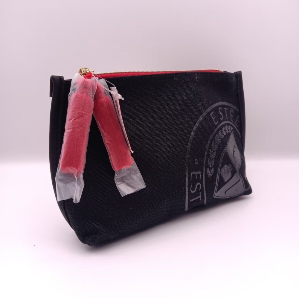 專櫃新款黑色印花拉鍊帆布流蘇時尚化妝包-細節圖4