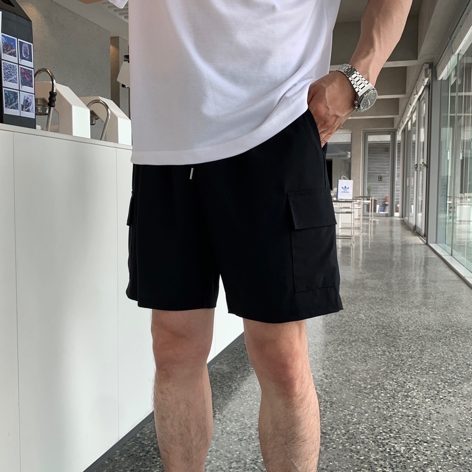⚡opbrand_shop⚡涼感工裝短褲 韓國 彈性 夏季 涼感材質 硬挺 休閒舒適 抽繩側口袋 素面 機能登山 衝浪-細節圖2