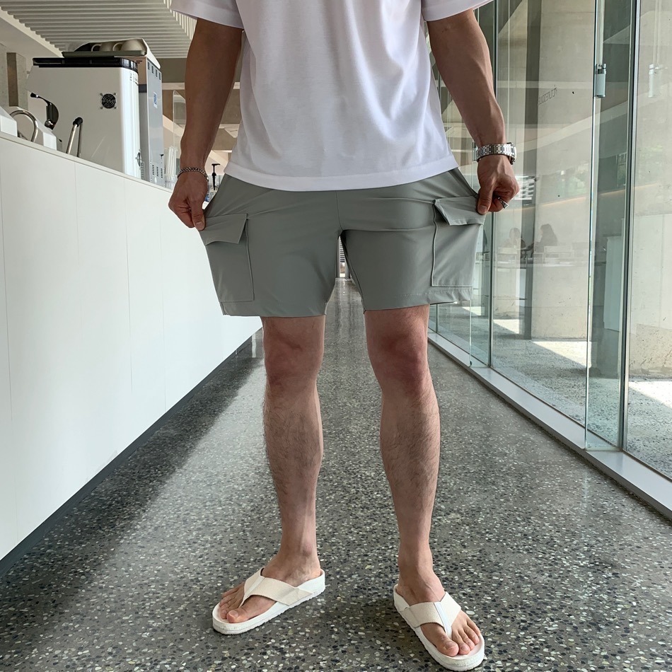 ⚡opbrand_shop⚡涼感工裝短褲 韓國 彈性 夏季 涼感材質 硬挺 休閒舒適 抽繩側口袋 素面 機能登山 衝浪-細節圖5