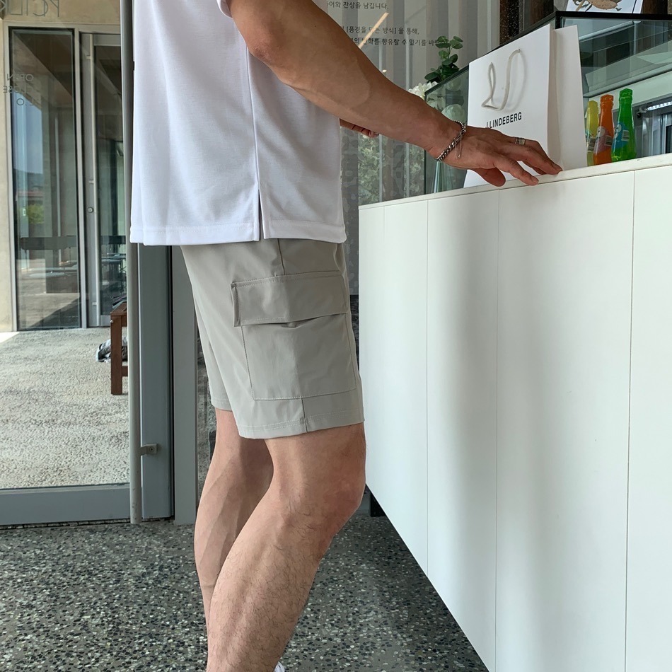 ⚡opbrand_shop⚡涼感工裝短褲 韓國 彈性 夏季 涼感材質 硬挺 休閒舒適 抽繩側口袋 素面 機能登山 衝浪-細節圖6
