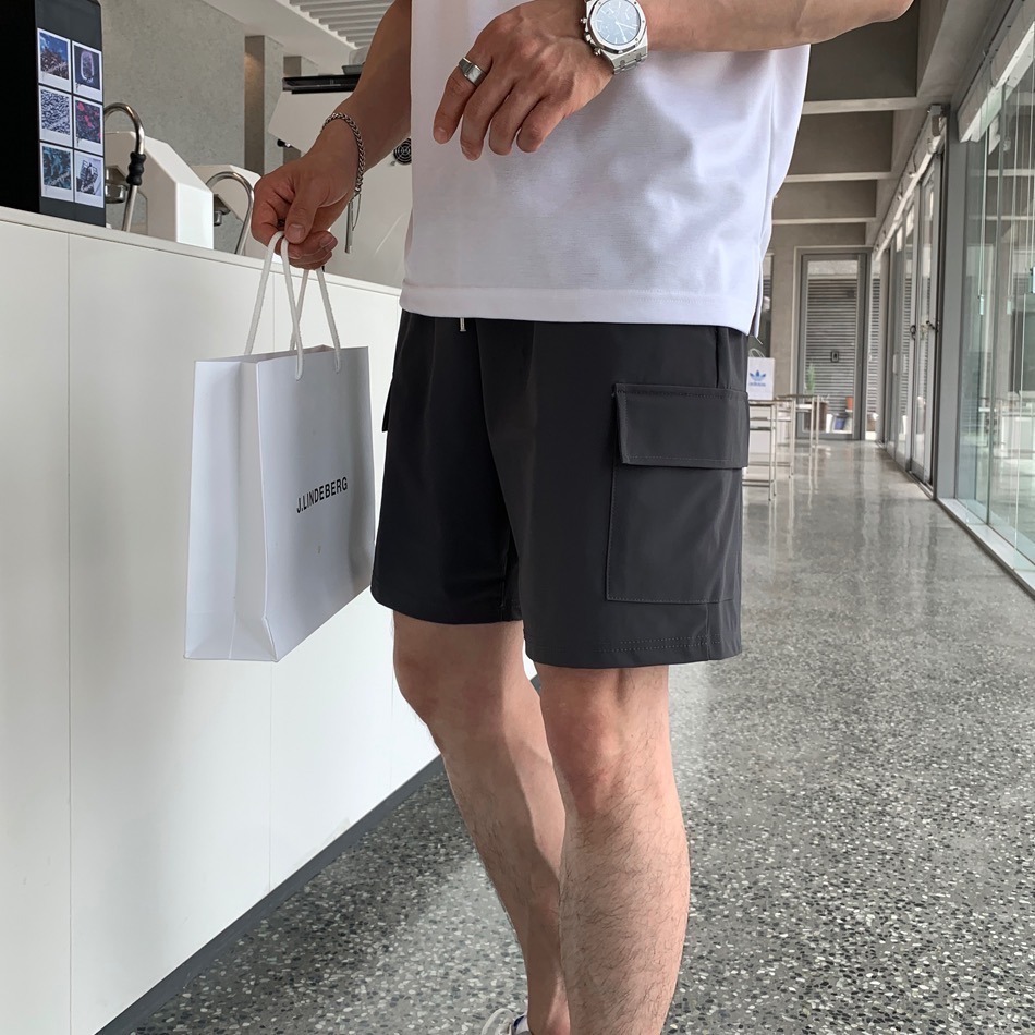 ⚡opbrand_shop⚡涼感工裝短褲 韓國 彈性 夏季 涼感材質 硬挺 休閒舒適 抽繩側口袋 素面 機能登山 衝浪-細節圖7
