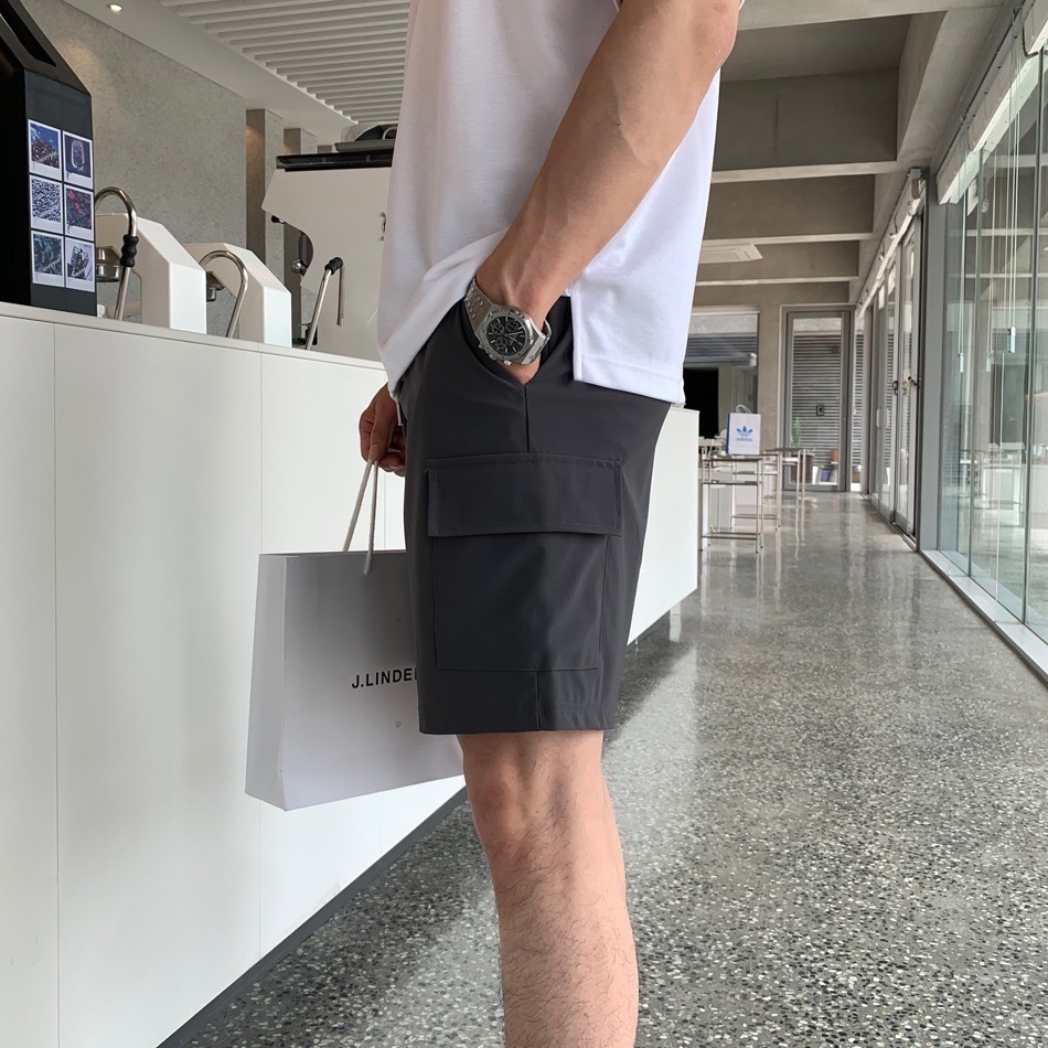 ⚡opbrand_shop⚡涼感工裝短褲 韓國 彈性 夏季 涼感材質 硬挺 休閒舒適 抽繩側口袋 素面 機能登山 衝浪-細節圖8