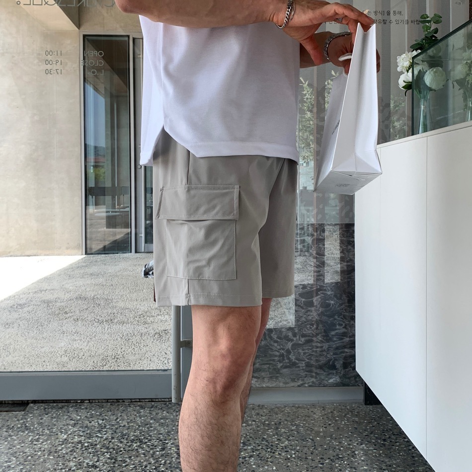 ⚡opbrand_shop⚡涼感工裝短褲 韓國 彈性 夏季 涼感材質 硬挺 休閒舒適 抽繩側口袋 素面 機能登山 衝浪-規格圖9