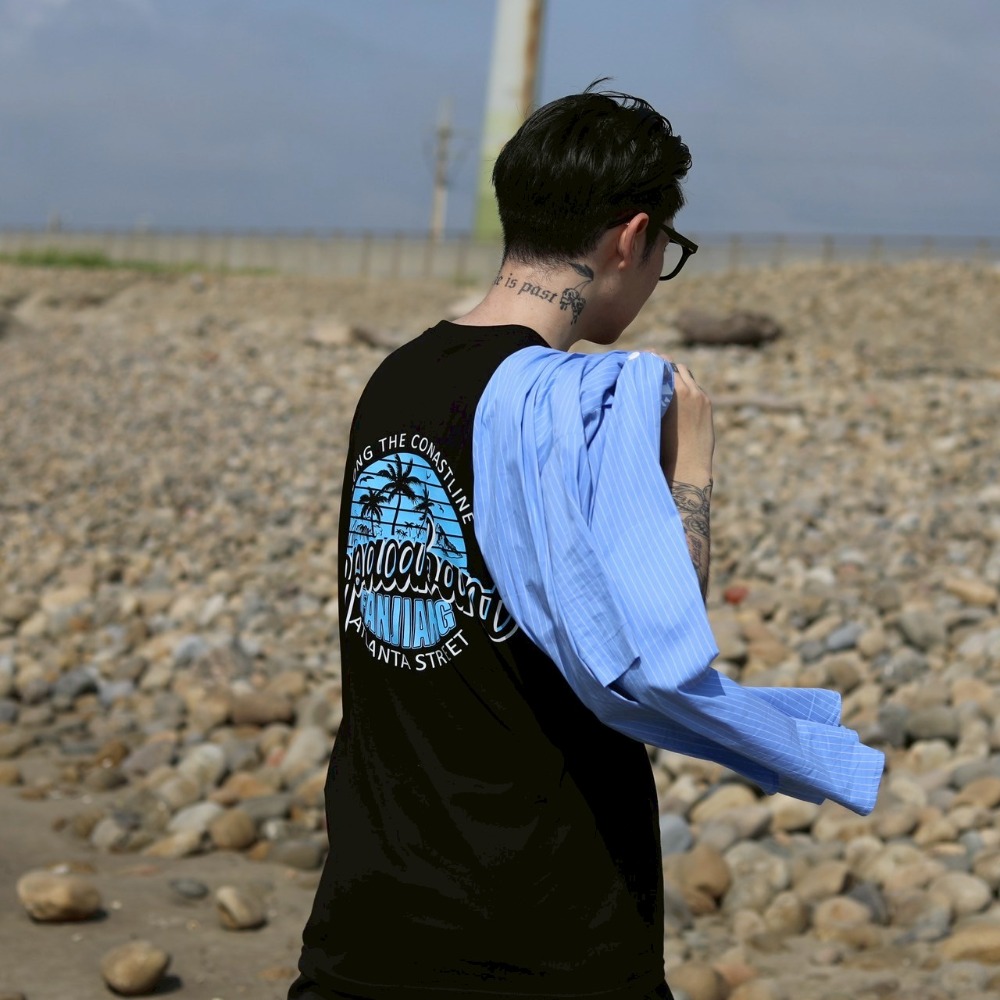 ⚡opbrand_shop⚡寬肩背心 20支純棉  韓系 海岸風 無袖背心 無袖印花 寬鬆夏季穿搭 8A-M-VT-規格圖9