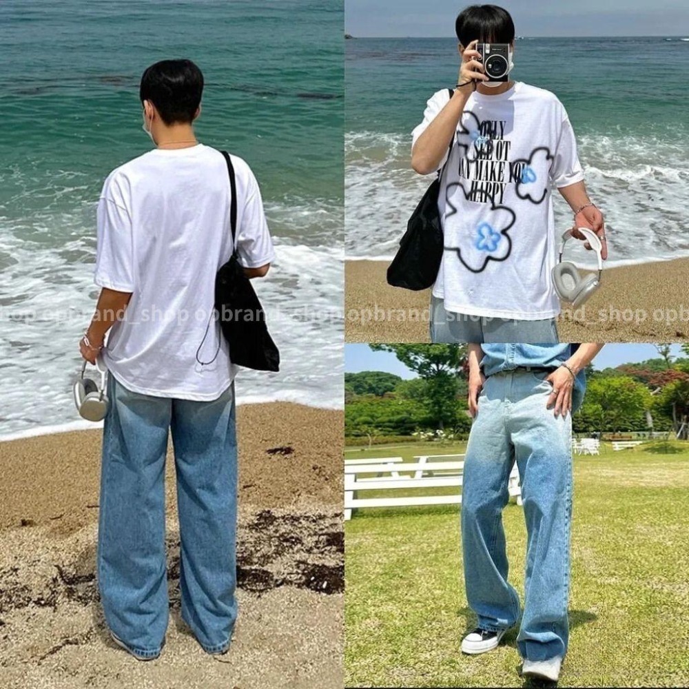 ⚡opbrand_shop⚡韓國噴墨花 寬鬆 短T 小花浮水印 英文 短袖 oversize 男生 女生 情侶-細節圖5