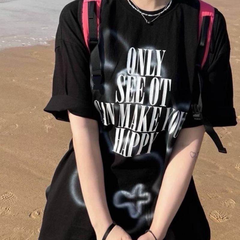 ⚡opbrand_shop⚡韓國噴墨花 寬鬆 短T 小花浮水印 英文 短袖 oversize 男生 女生 情侶-細節圖7