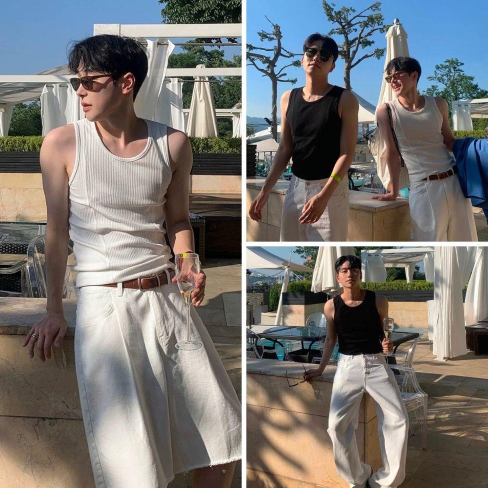 ⚡opbrand_shop⚡韓國 彈力螺紋背心 剪裁 雙線設計 合身 單穿 無袖 坦克 街頭 休閒穿搭 美式車線 重磅-細節圖2