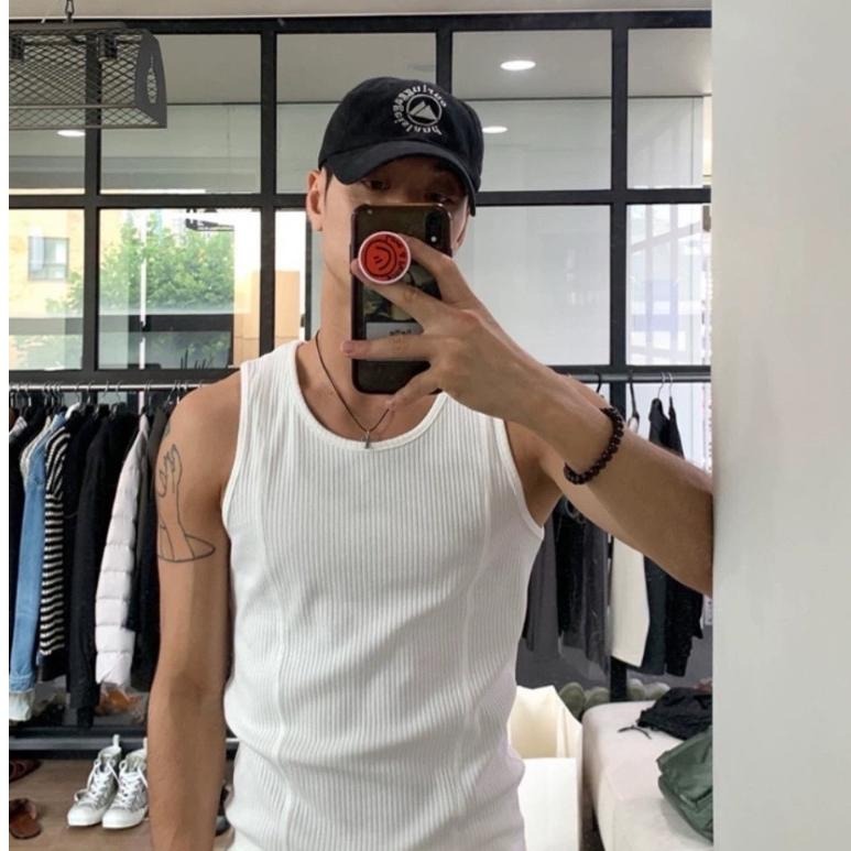 ⚡opbrand_shop⚡韓國 彈力螺紋背心 剪裁 雙線設計 合身 單穿 無袖 坦克 街頭 休閒穿搭 美式車線 重磅-細節圖4