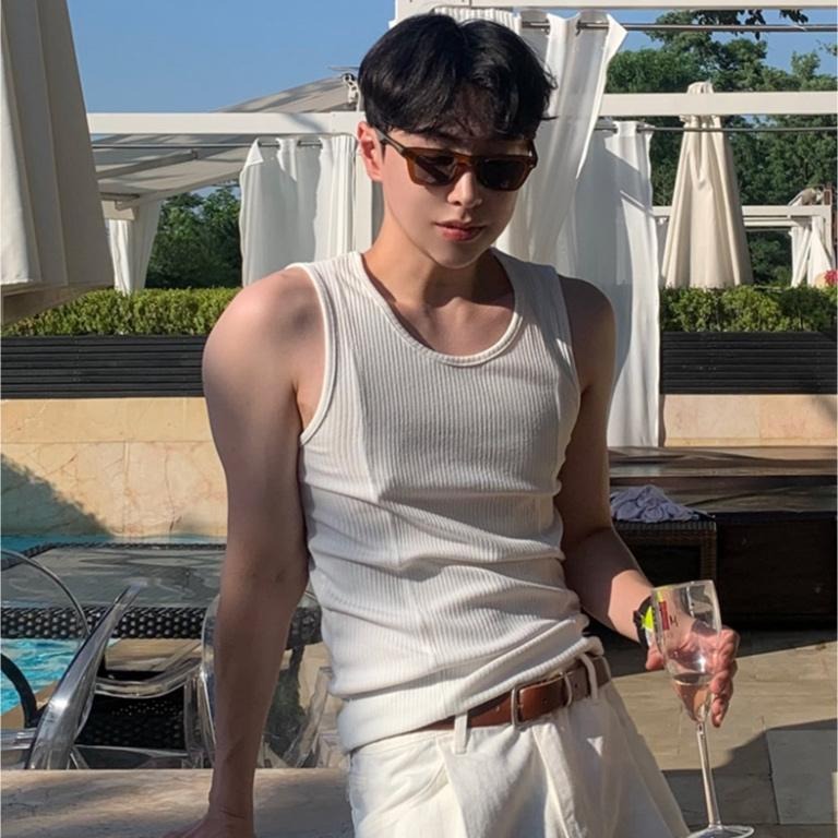 ⚡opbrand_shop⚡韓國 彈力螺紋背心 剪裁 雙線設計 合身 單穿 無袖 坦克 街頭 休閒穿搭 美式車線 重磅-細節圖6