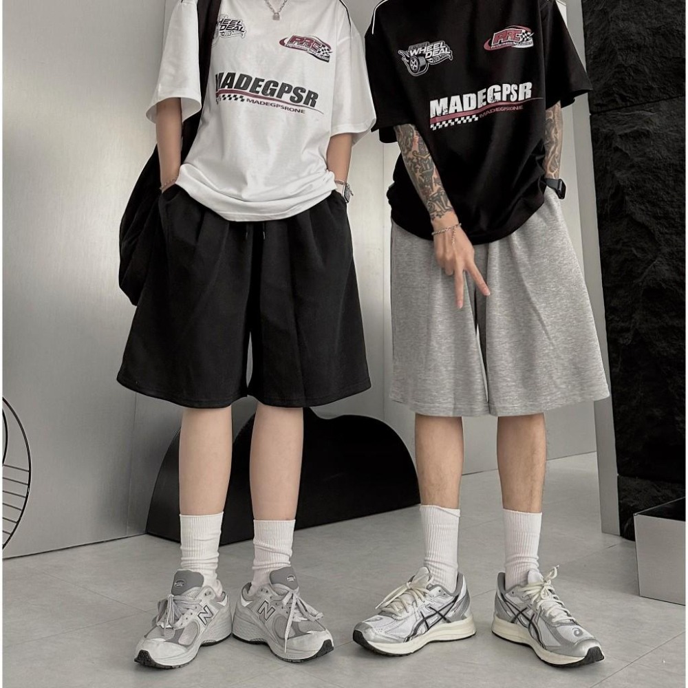 ⚡opbrand_shop⚡六分棉褲 短褲 韓國🇰🇷 垂墜感 純棉 神版型 硬挺 素面 寬大版 男女 休閒穿搭-細節圖7