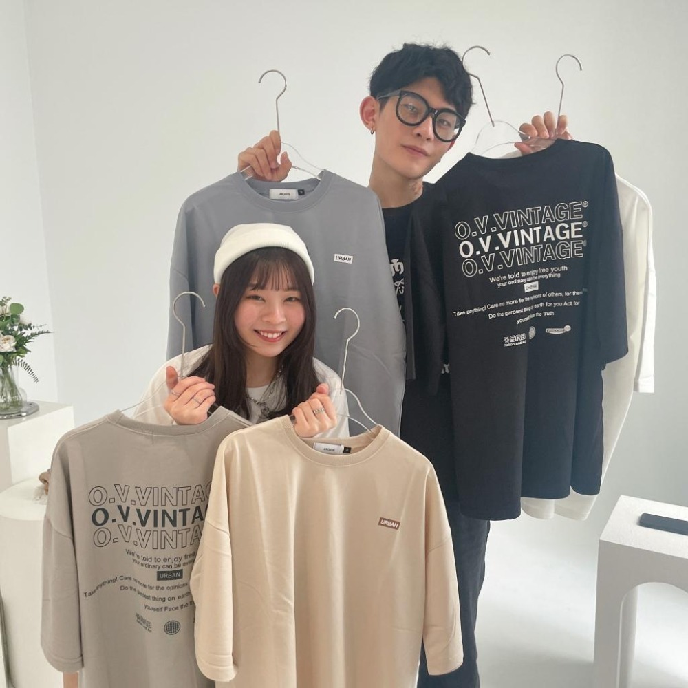 ⚡opbrand_shop⚡OVVINTAGE 幻影 短袖 復古 標語 落肩 寬鬆 情侶 男 女 T 上衣 短T-細節圖2