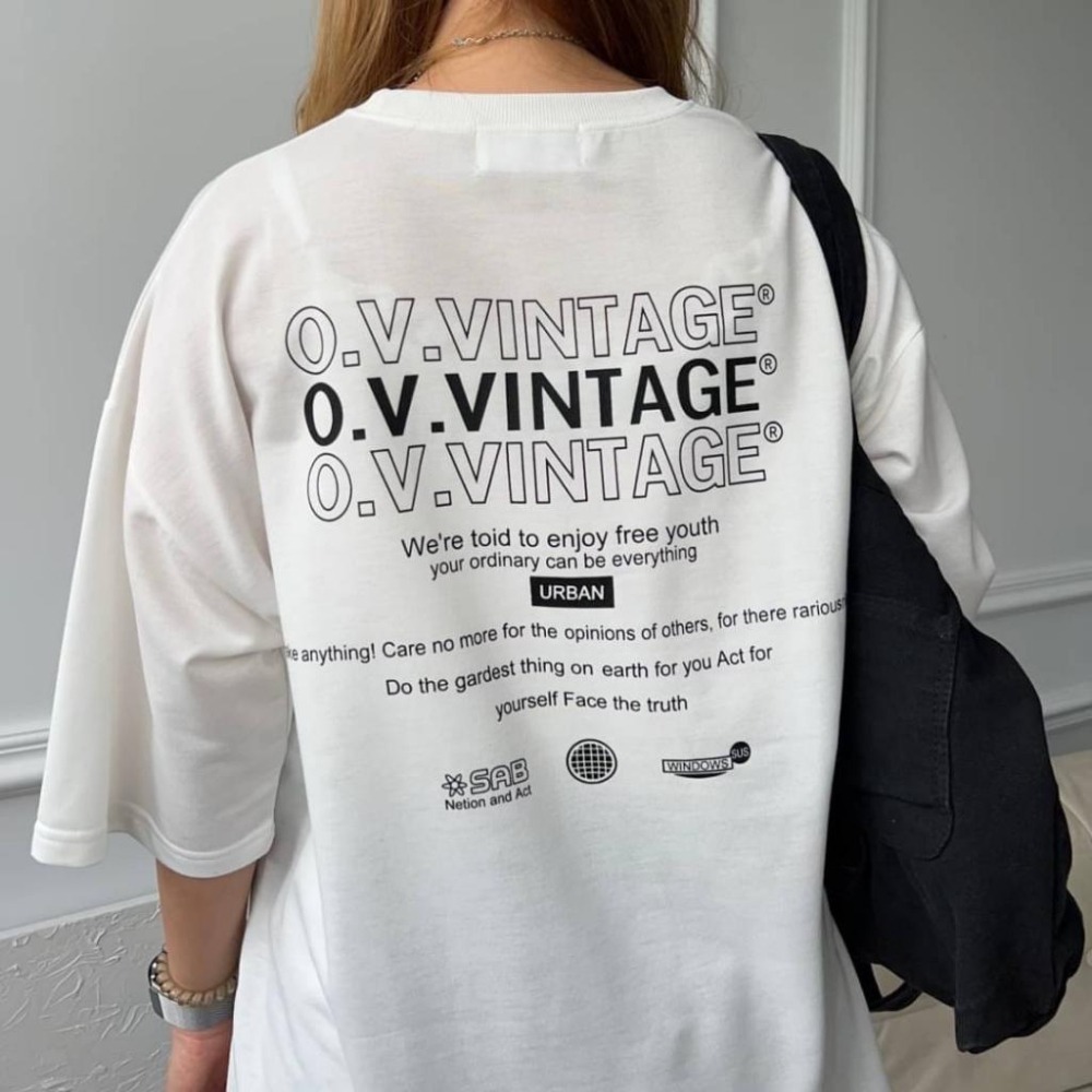 ⚡opbrand_shop⚡OVVINTAGE 幻影 短袖 復古 標語 落肩 寬鬆 情侶 男 女 T 上衣 短T-細節圖3