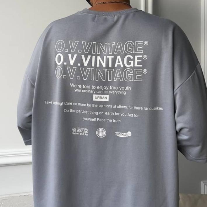 ⚡opbrand_shop⚡OVVINTAGE 幻影 短袖 復古 標語 落肩 寬鬆 情侶 男 女 T 上衣 短T-細節圖4