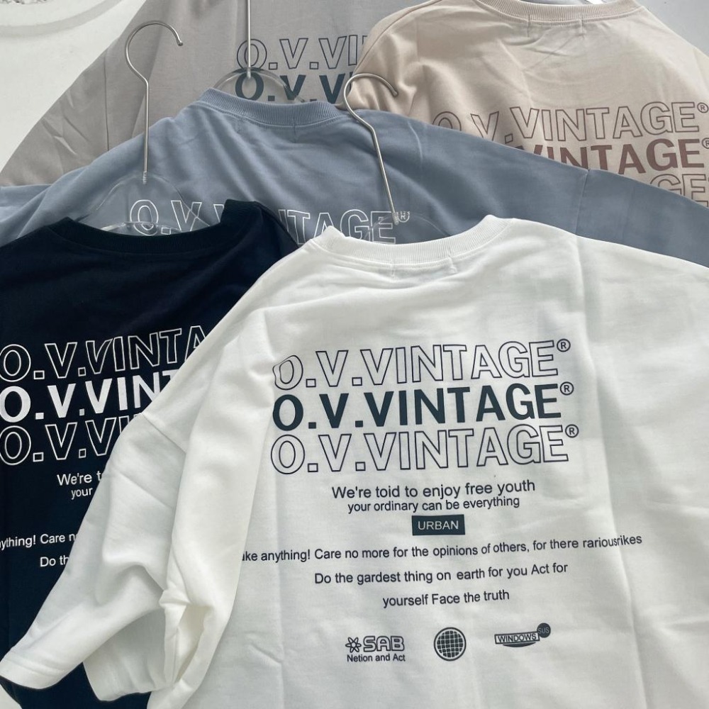 ⚡opbrand_shop⚡OVVINTAGE 幻影 短袖 復古 標語 落肩 寬鬆 情侶 男 女 T 上衣 短T-細節圖7