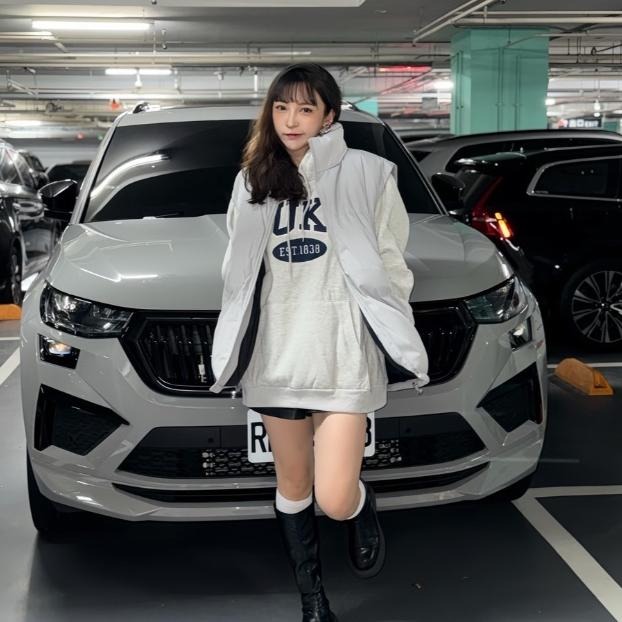 ⚡opbrand_shop⚡ 韓款 DUCK 帽TEE 拼布 字母 百搭 韓系  細絨布 落肩 長袖 情侶款-細節圖4