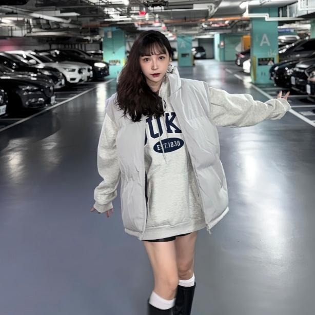 ⚡opbrand_shop⚡ 韓款 DUCK 帽TEE 拼布 字母 百搭 韓系  細絨布 落肩 長袖 情侶款-細節圖5