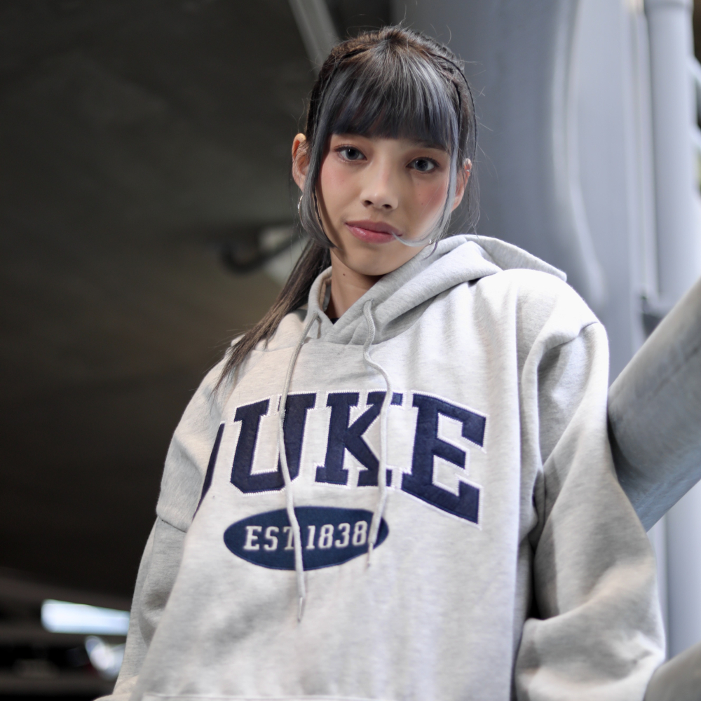 ⚡opbrand_shop⚡ 韓款 DUCK 帽TEE 拼布 字母 百搭 韓系  細絨布 落肩 長袖 情侶款-細節圖6