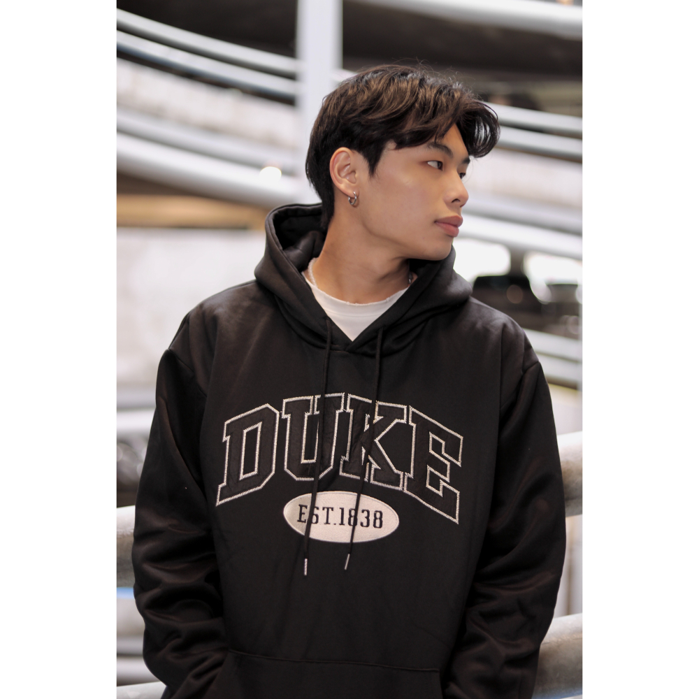 ⚡opbrand_shop⚡ 韓款 DUCK 帽TEE 拼布 字母 百搭 韓系  細絨布 落肩 長袖 情侶款-細節圖7