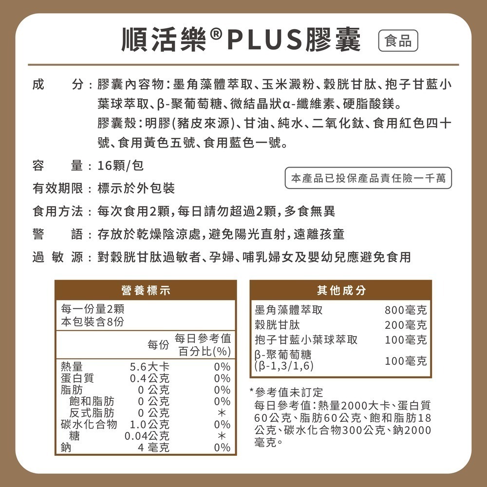 【滋養強化】順活樂PLUS膠囊(60顆) 褐藻醣膠 葡聚醣-細節圖7