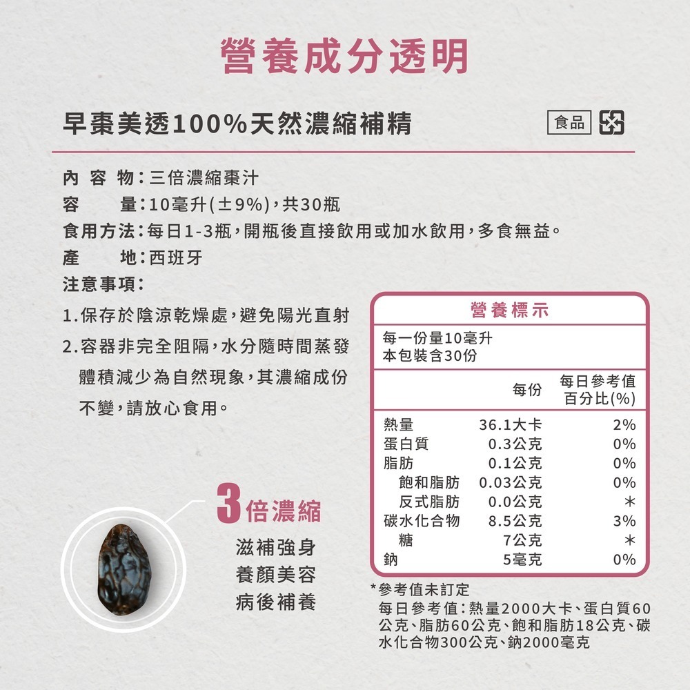 【滋補美顏】早棗美透三倍濃縮補精10ml (30瓶) 濃縮補精 棗汁-細節圖7