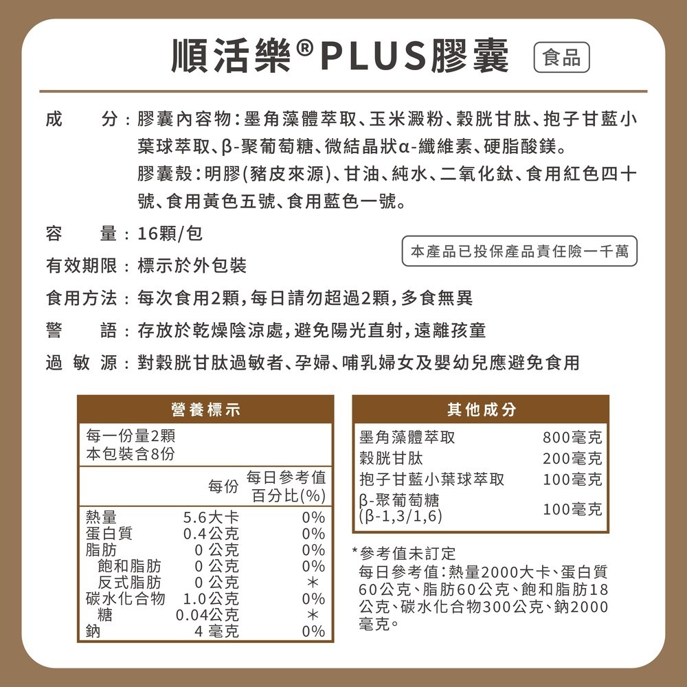 【滋養強化】順活樂PLUS膠囊(60顆)x3 褐藻醣膠 葡聚醣-細節圖7