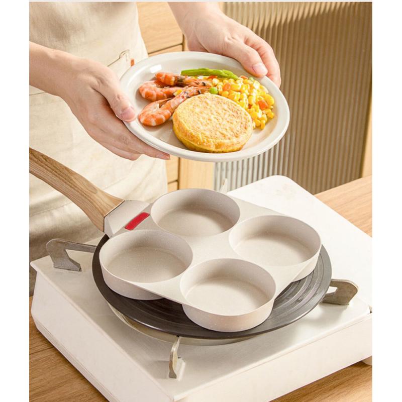 【領卷免運】煎蛋鍋 四孔煎蛋鍋 四格煎蛋鍋 漢堡肉煎鍋 不沾鍋 雞蛋 料理鍋 早餐煎鍋 鍋子 煎蛋模具 烘培荷包蛋平底鍋-細節圖3