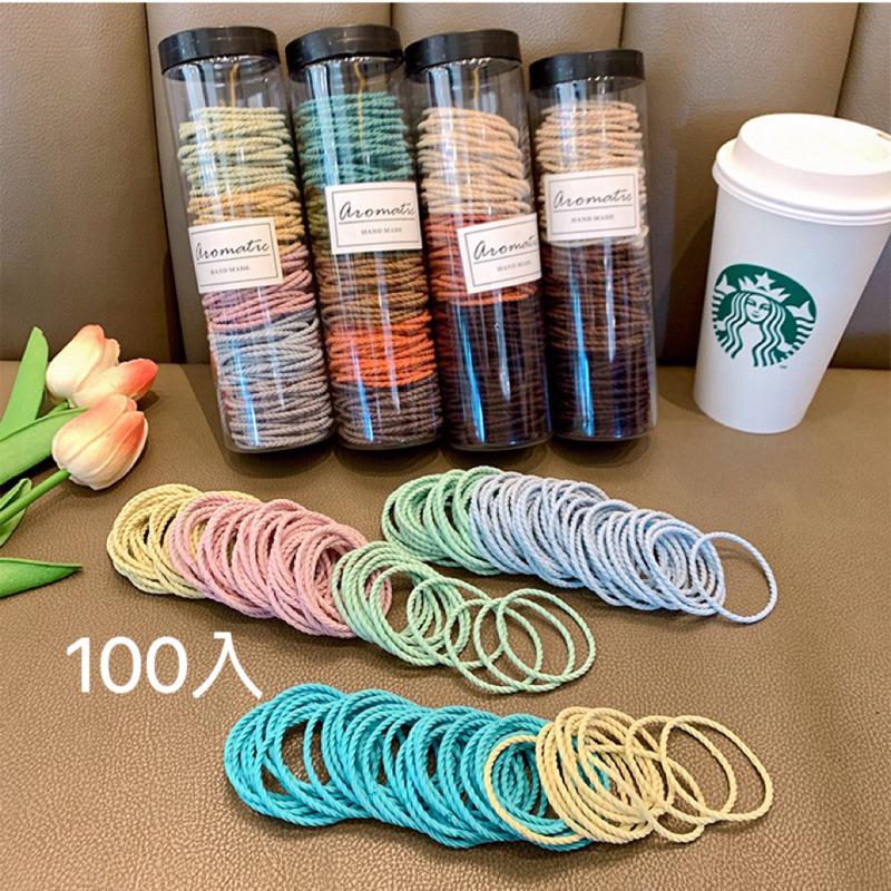 【領卷免運】螺紋髮圈 無縫髮圈 彈力髮圈 綁頭筋 韓系髮圈 綁馬尾 髮飾 髮束 簡約 紮頭筋 綁頭髮 糖果色（100入）-細節圖2