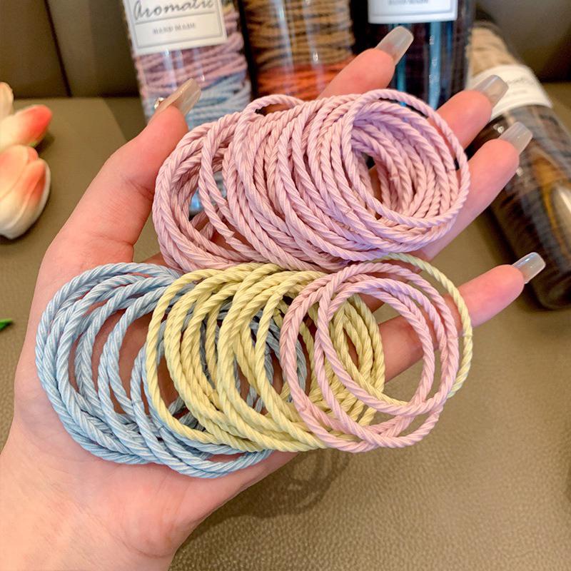 【領卷免運】螺紋髮圈 無縫髮圈 彈力髮圈 綁頭筋 韓系髮圈 綁馬尾 髮飾 髮束 簡約 紮頭筋 綁頭髮 糖果色（100入）-細節圖5