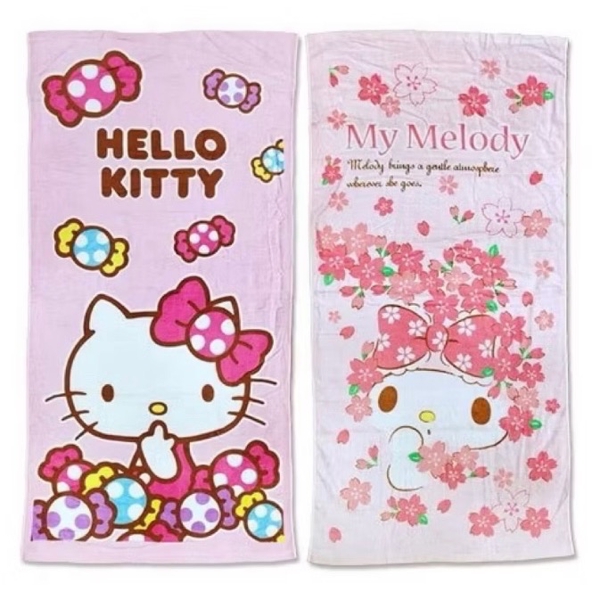 Kitty 現貨 台灣製 正版授權 Sanrio 三麗鷗  美樂蒂🌸純棉浴巾 大浴巾 70x140cm-細節圖3