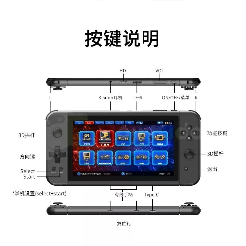 霸王小子 Powkiddy X70 7吋 掌機 HDMI接電視 外接搖桿雙打 大型電玩 復古遊戲 月光寶盒 5千種遊戲-細節圖5